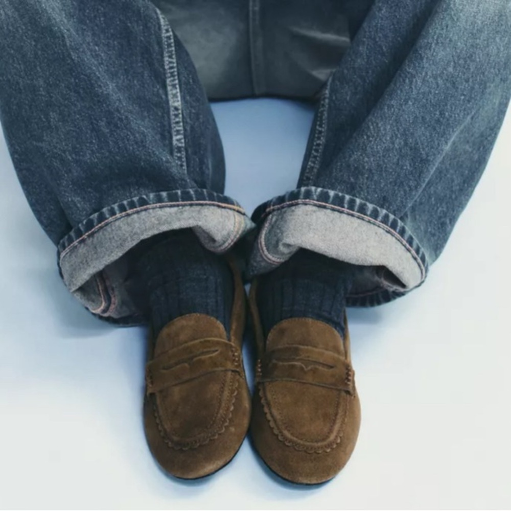Zara Spain Stitched Split Suede Loafers